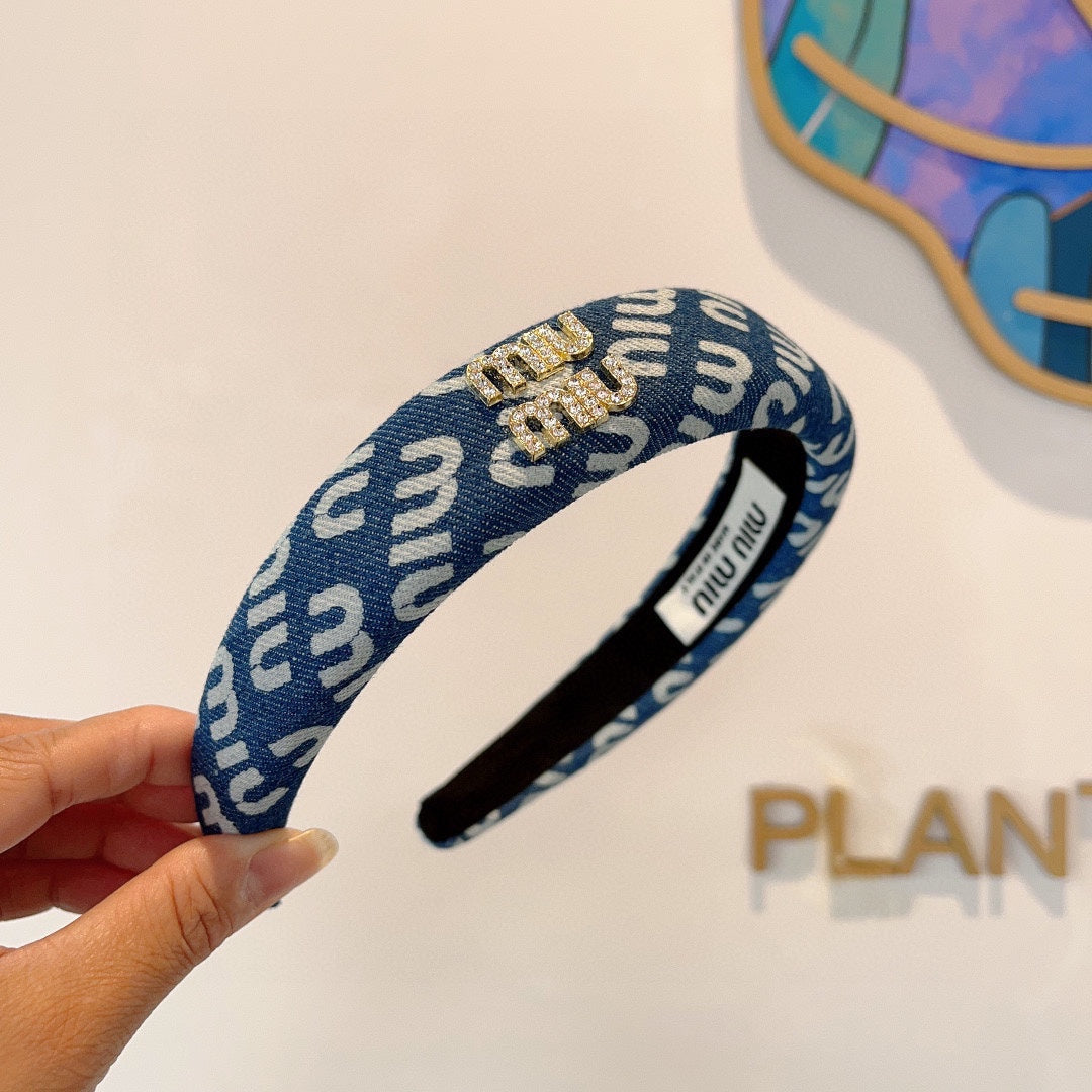 CHANEL CLASSIC BLUE HEADBAND DENIM 402880