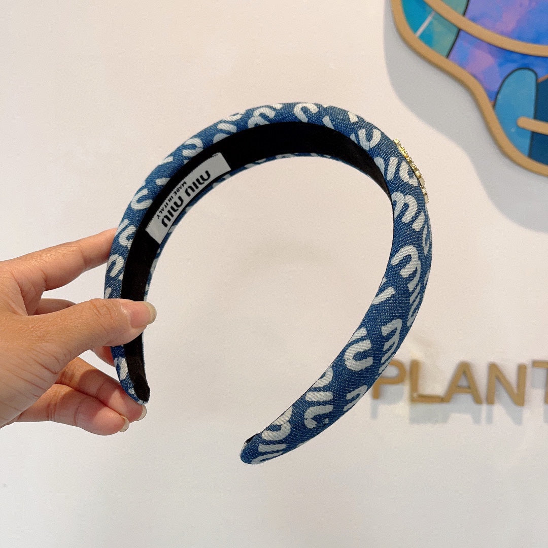 CHANEL CLASSIC BLUE HEADBAND DENIM 402880
