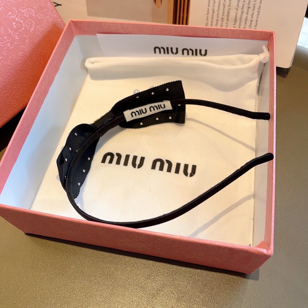CHANEL HEADBAND WITH BOW IN BLACK COTTON ATTACHED PEARLS 406039