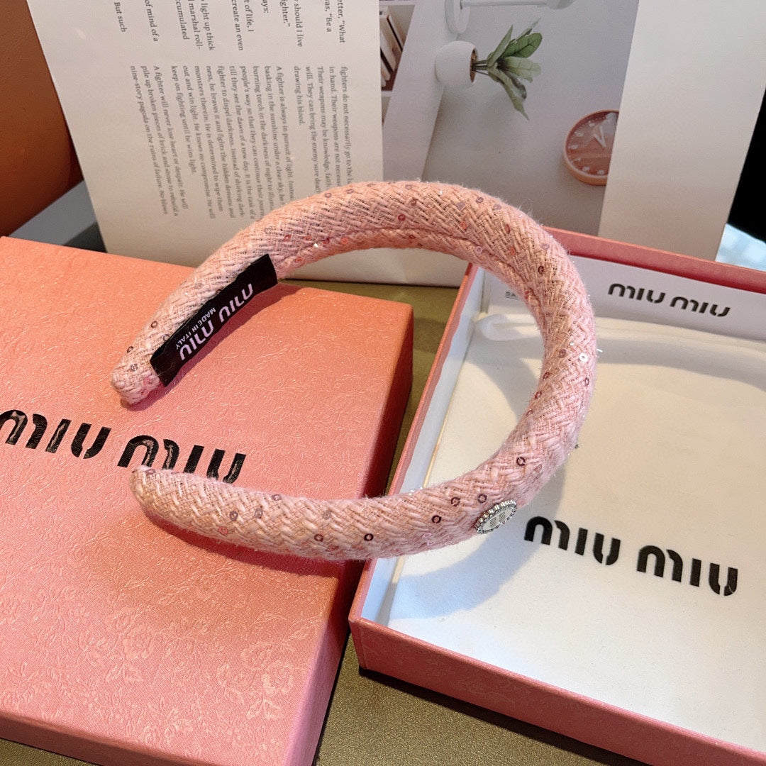 CHANEL THICK HEADBAND IN PINK TWEED EMBELLISHED SEQUINS 406045