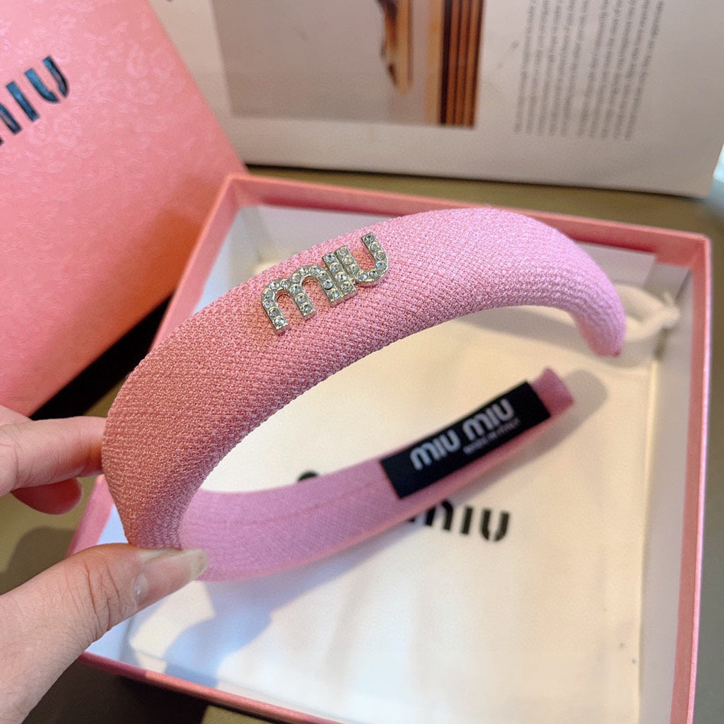 CHANEL THICK HAIR BAND IN PINK RAW FABRIC 423577