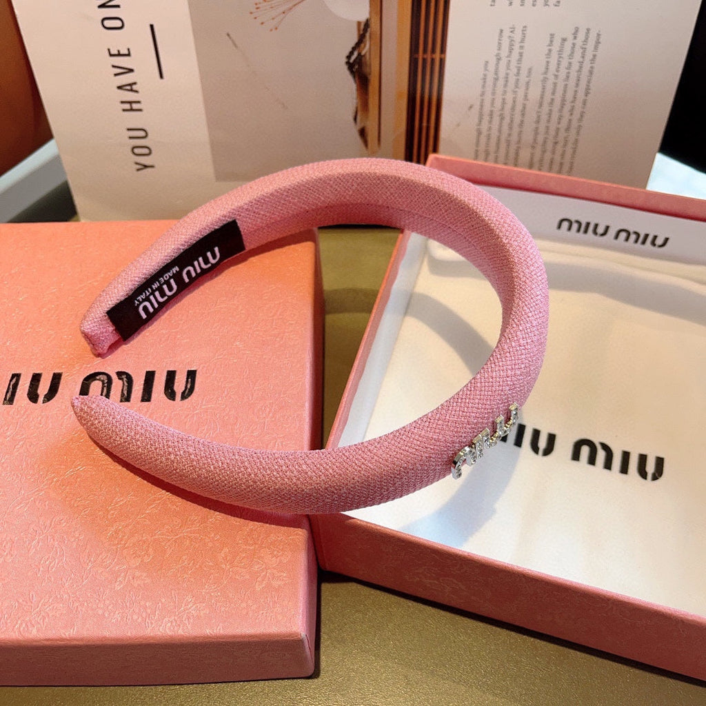 CHANEL THICK HAIR BAND IN PINK RAW FABRIC 423577