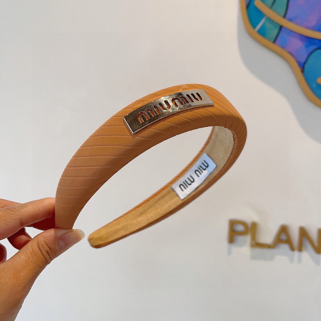 CHANEL THICK HEADBAND IN BRONZE ORANGE DIAGONAL LEATHER 425479