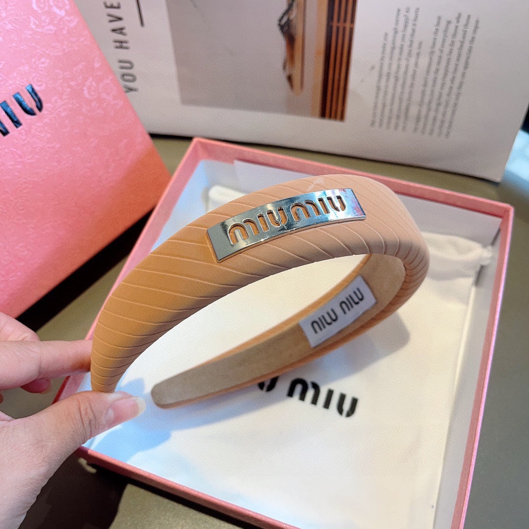 CHANEL THICK HEADBAND IN BRONZE ORANGE DIAGONAL LEATHER 425479