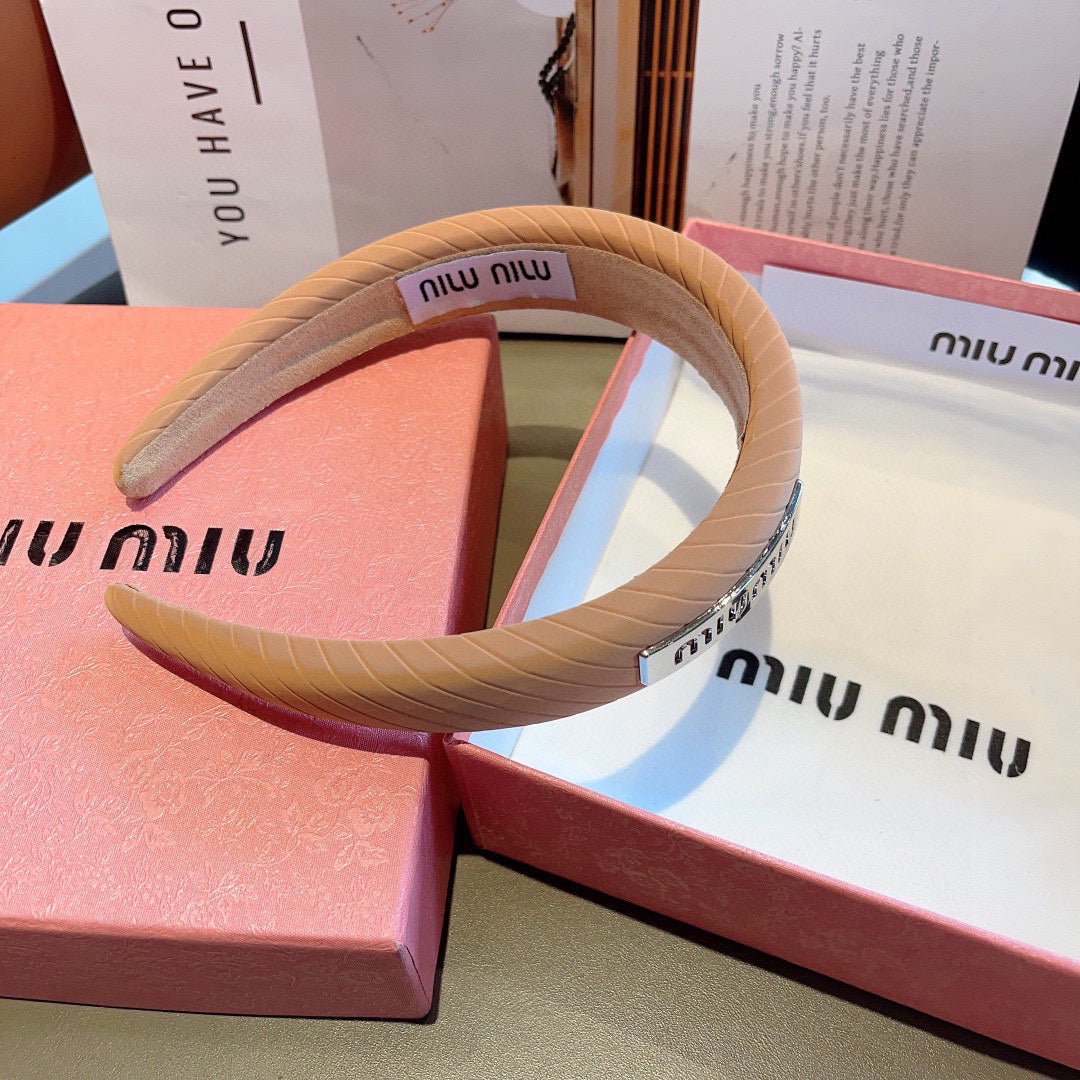 CHANEL THICK HEADBAND IN BRONZE ORANGE DIAGONAL LEATHER 425479