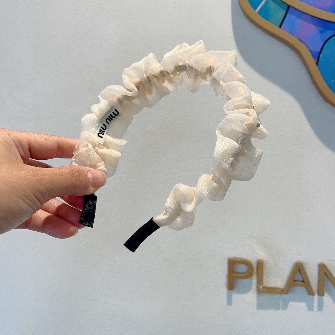 CHANEL HEADBAND IN WHITE VOILE FABRIC 427317