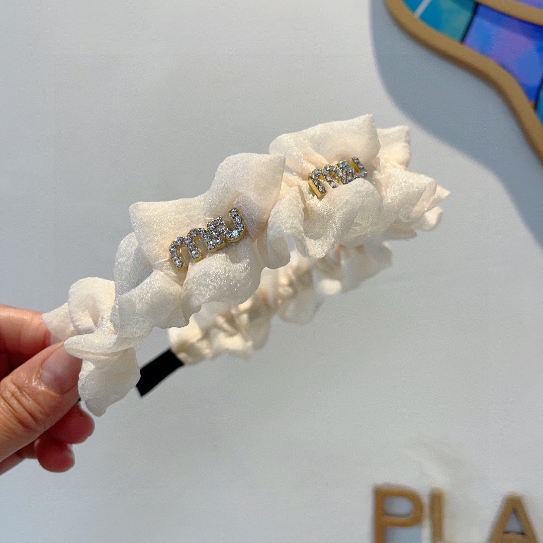 CHANEL HEADBAND IN WHITE VOILE FABRIC 427317