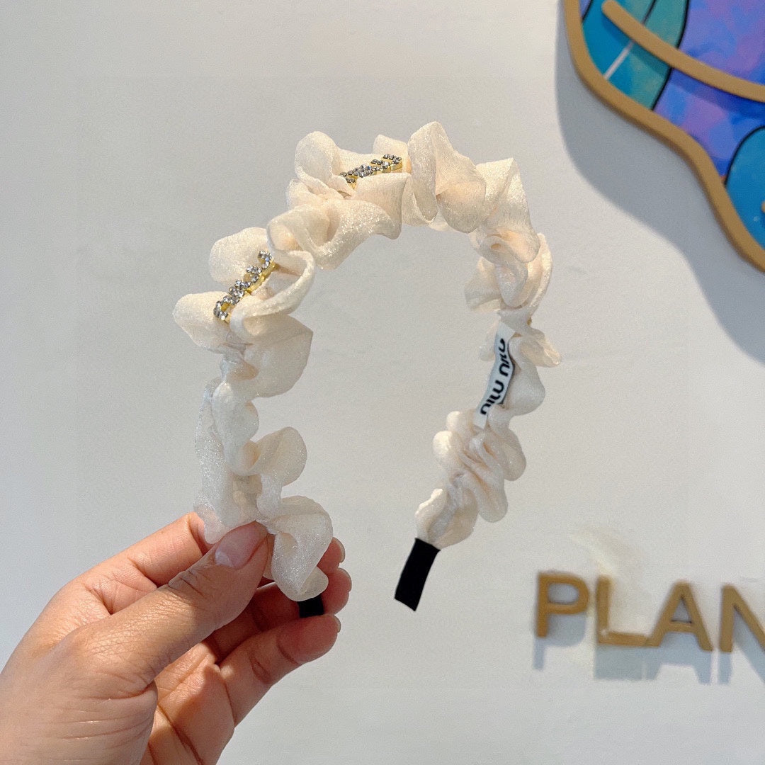 CHANEL HEADBAND IN WHITE VOILE FABRIC 427317