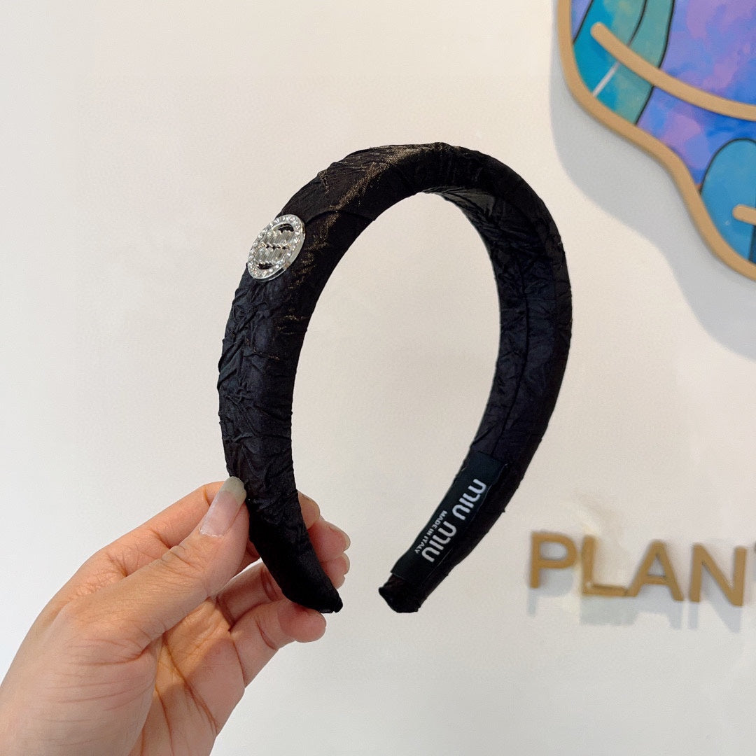CHANEL THICK HEADBAND IN BLACK FABRIC 432779