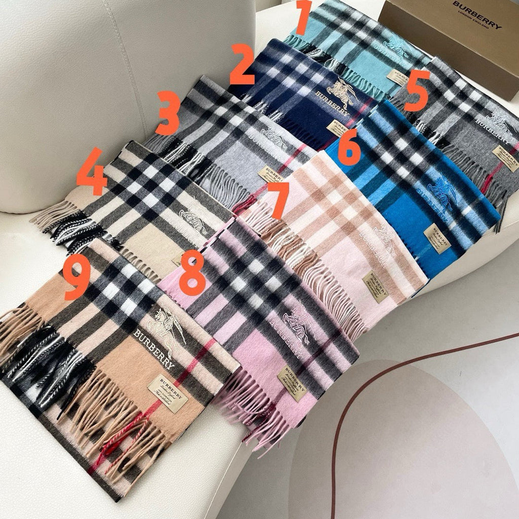 BURBERRY CHECK SCARF 180 CM IN SKY BLUE MIX BLACK CASHMERE 405484