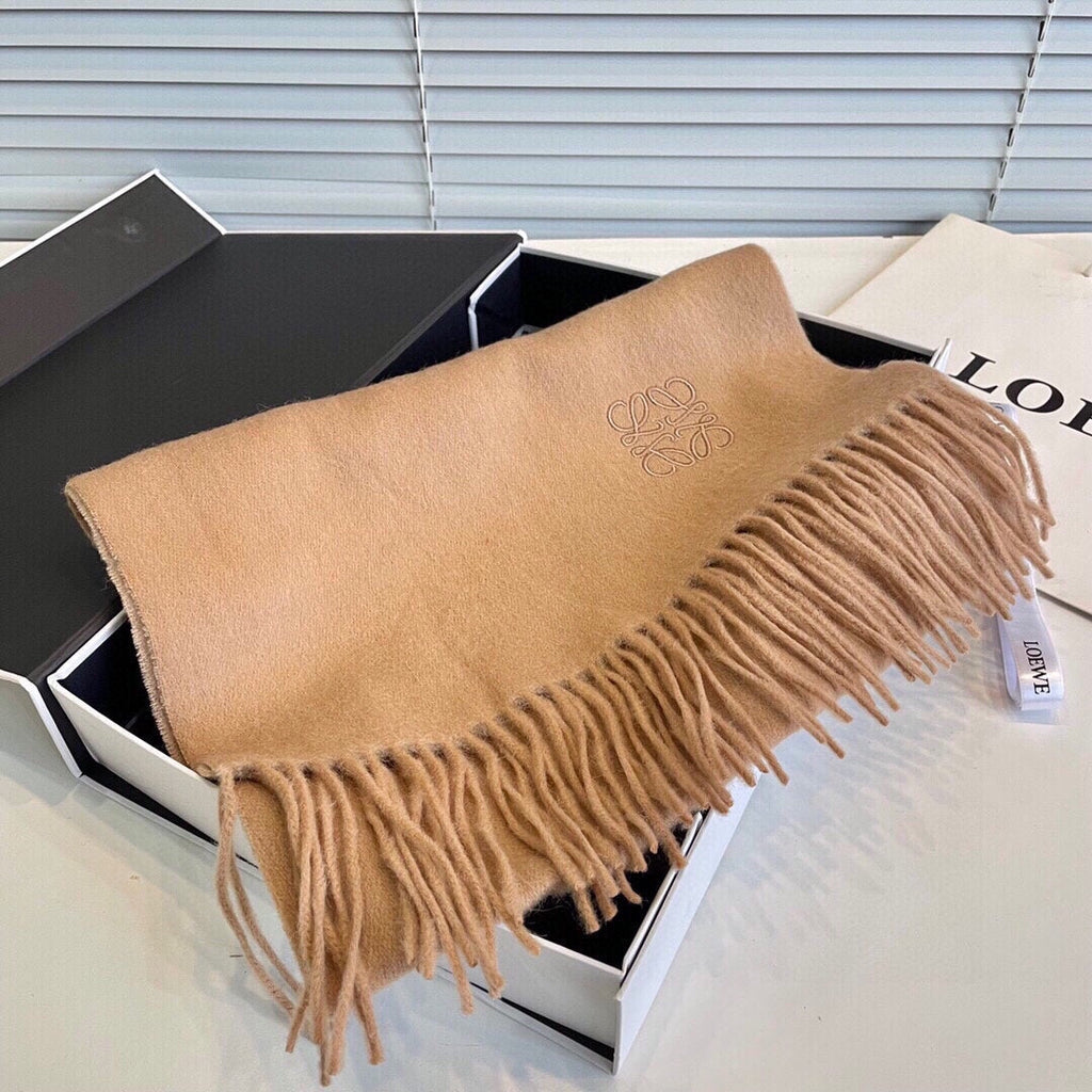 LOEWE SCARF 190 CM IN CAMEL BEIGE LAMBSWOOL 413839