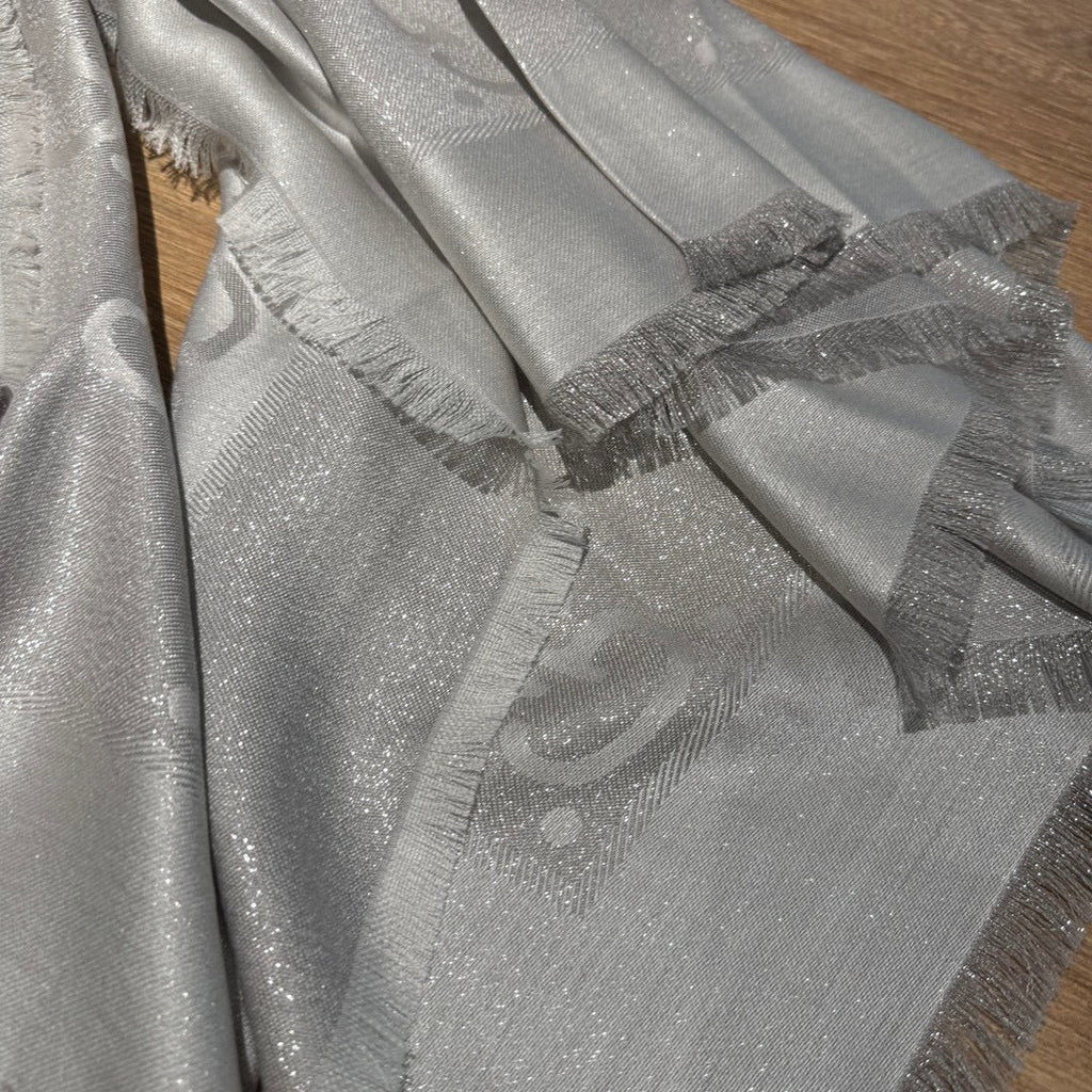 GUCCI JACQUARD SILK WOOL SHAWL 140 CM SILVER GRAY 401259