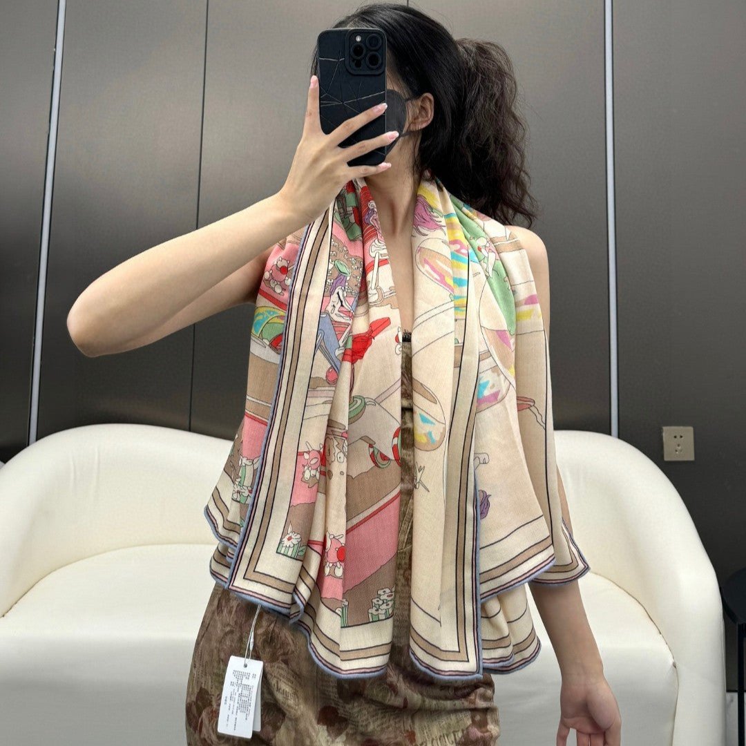 HERMES LOCOMOTION SHAWL 135 CM COLORFUL 385393
