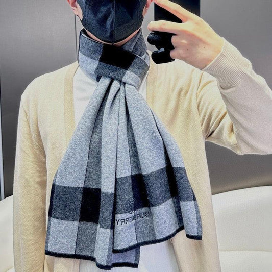BURBERRY SCARF 180 CM IN LIGHT GRAY MIX BLACK CASHMERE 403870