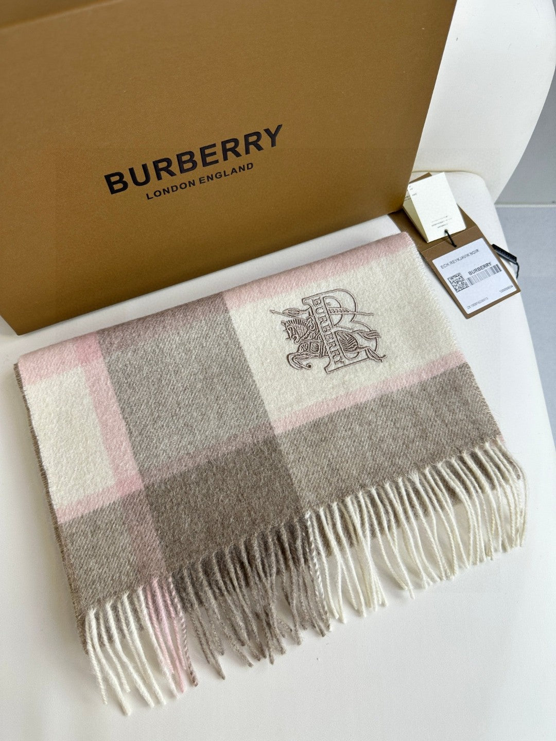 BURBERRY SCARF 180 CM IN LIGHT PINK MIX DESERT BROWN CASHMERE 408503