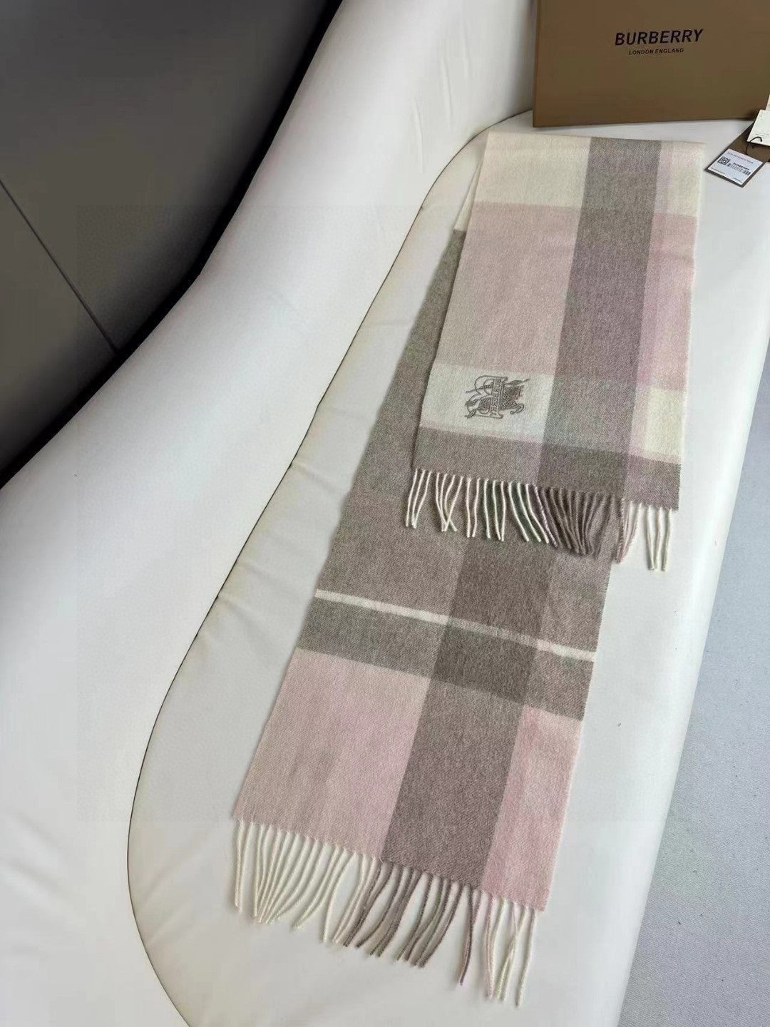 BURBERRY SCARF 180 CM IN LIGHT PINK MIX DESERT BROWN CASHMERE 408503