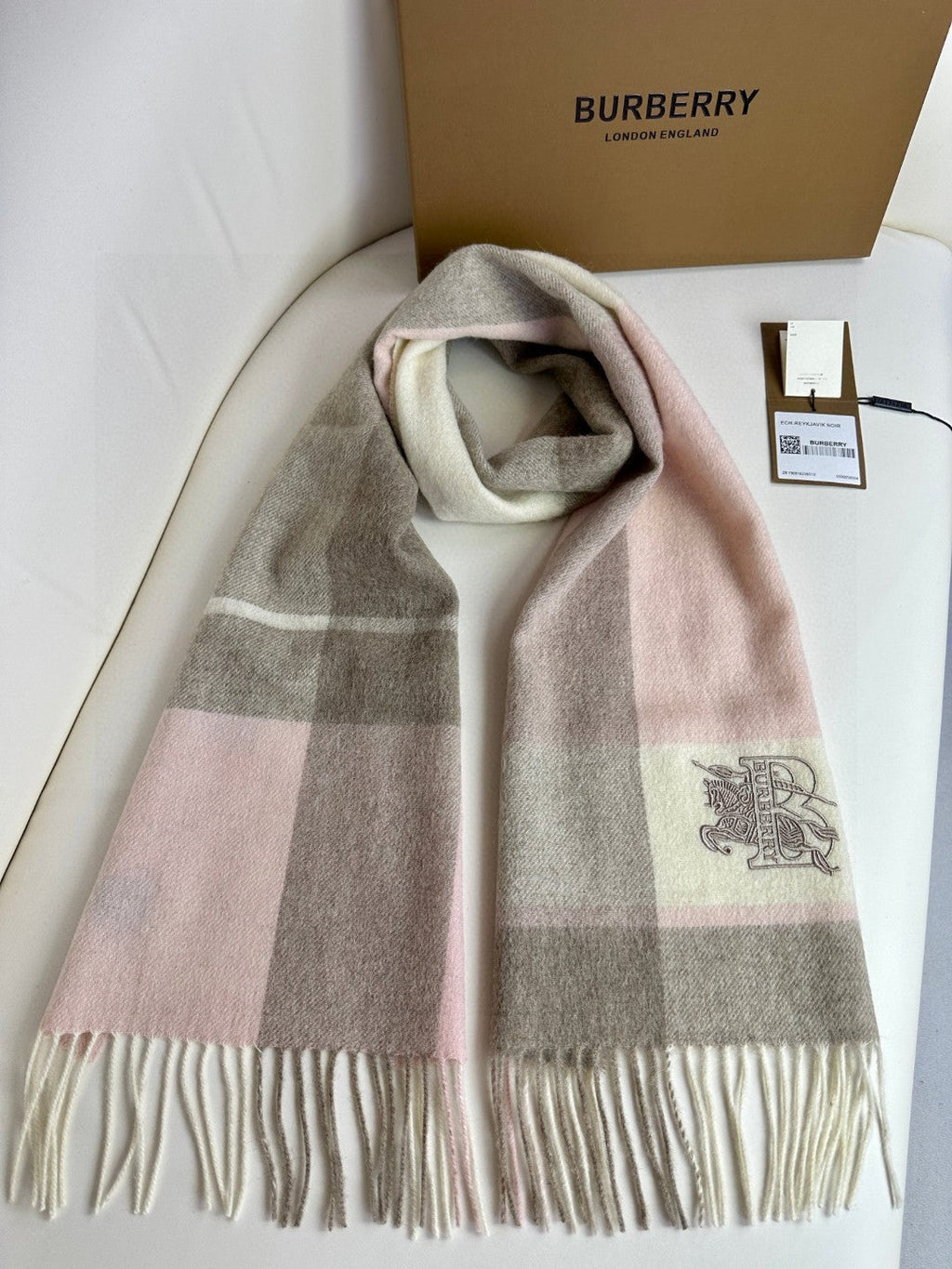BURBERRY SCARF 180 CM IN LIGHT PINK MIX DESERT BROWN CASHMERE 408503