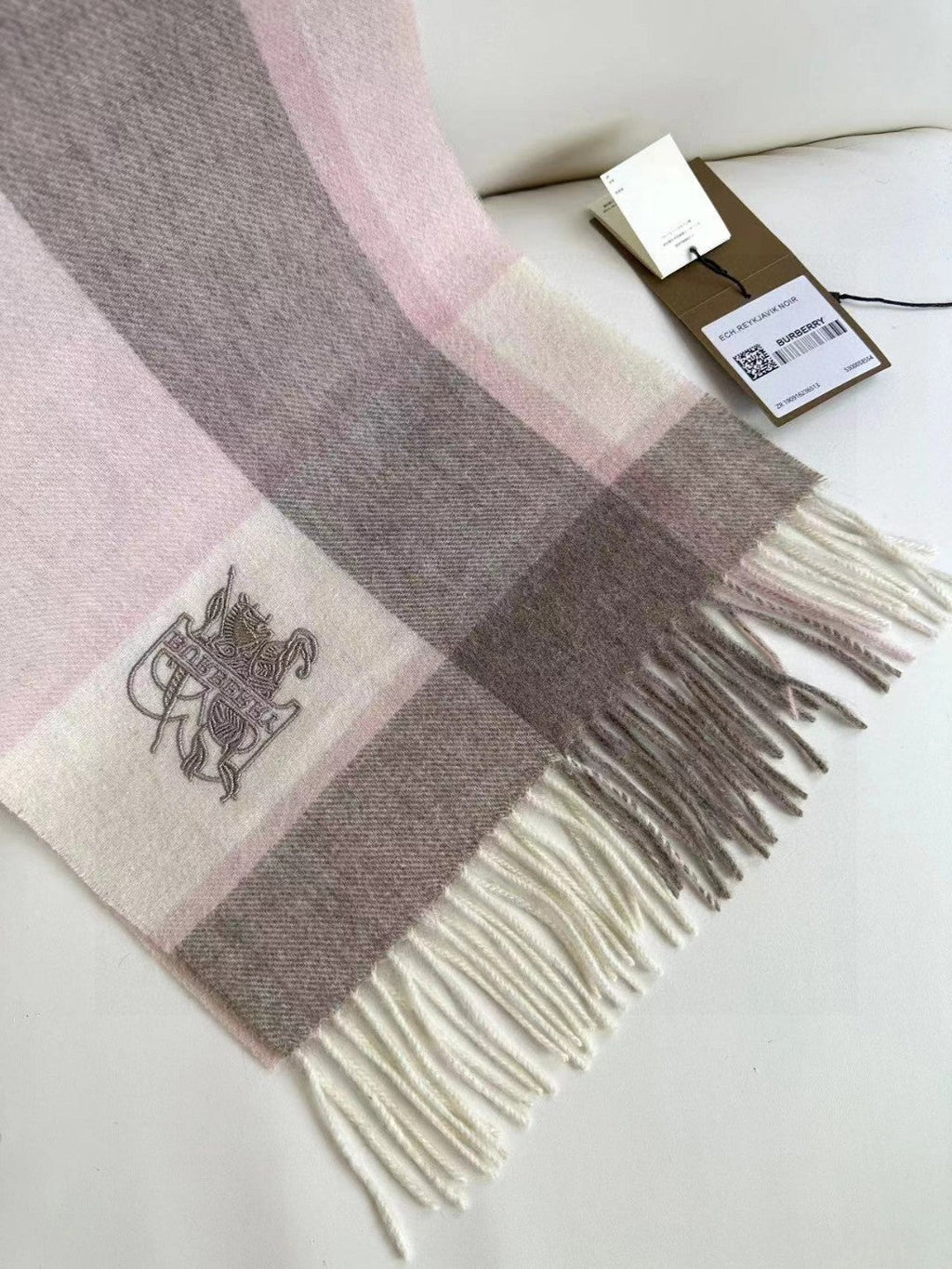 BURBERRY SCARF 180 CM IN LIGHT PINK MIX DESERT BROWN CASHMERE 408503