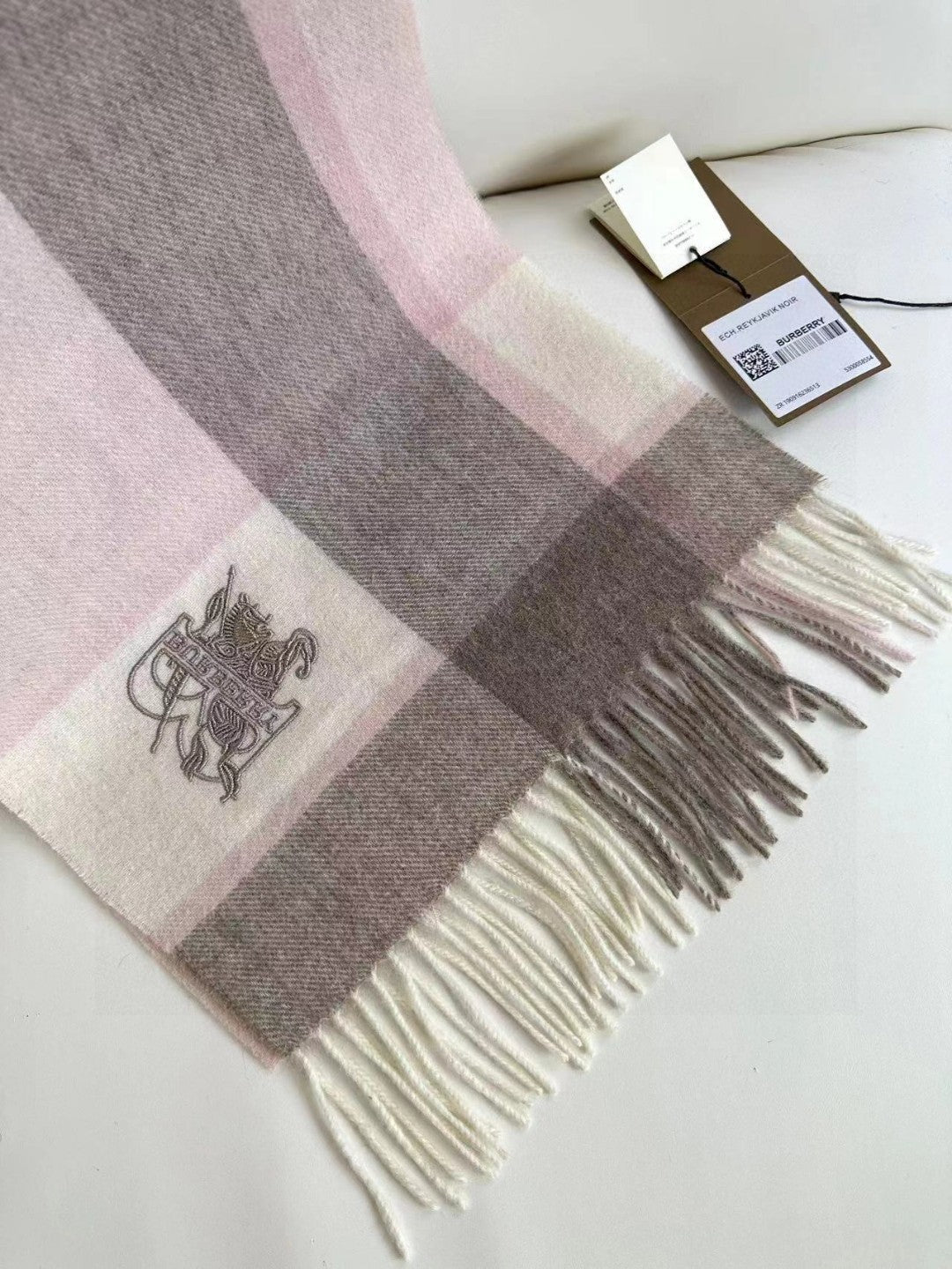 BURBERRY SCARF 180 CM IN LIGHT PINK MIX DESERT BROWN CASHMERE 408503