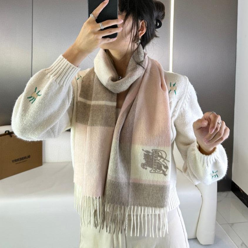 BURBERRY SCARF 180 CM IN LIGHT PINK MIX DESERT BROWN CASHMERE 408503