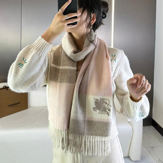 BURBERRY SCARF 180 CM IN LIGHT PINK MIX DESERT BROWN CASHMERE 408503