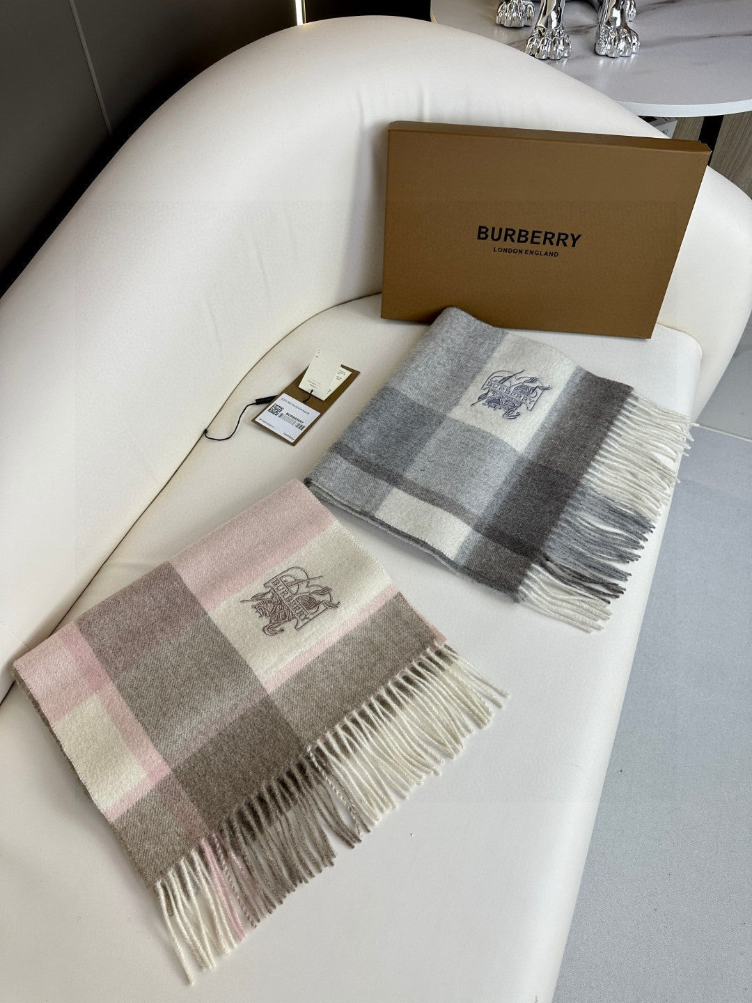 BURBERRY SCARF 180 CM IN LIGHT PINK MIX DESERT BROWN CASHMERE 408503