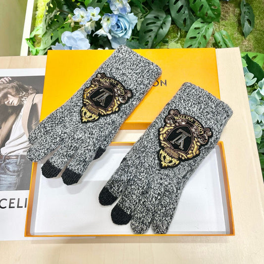LOUIS VUITTON TOUCHSCREEN GLOVES IN STEEL GRAY WOOL 454594