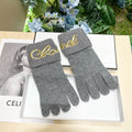 CHANEL GLOVES IN DOVE GRAY WOOL WITH YELLOW LOGO 465777