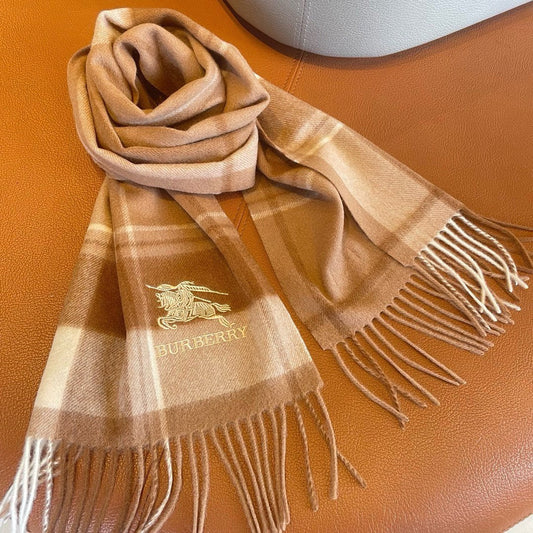 BURBERRY SCARF 180 CM IN BRONZE BROWN MIX BLACK WOOL 408568