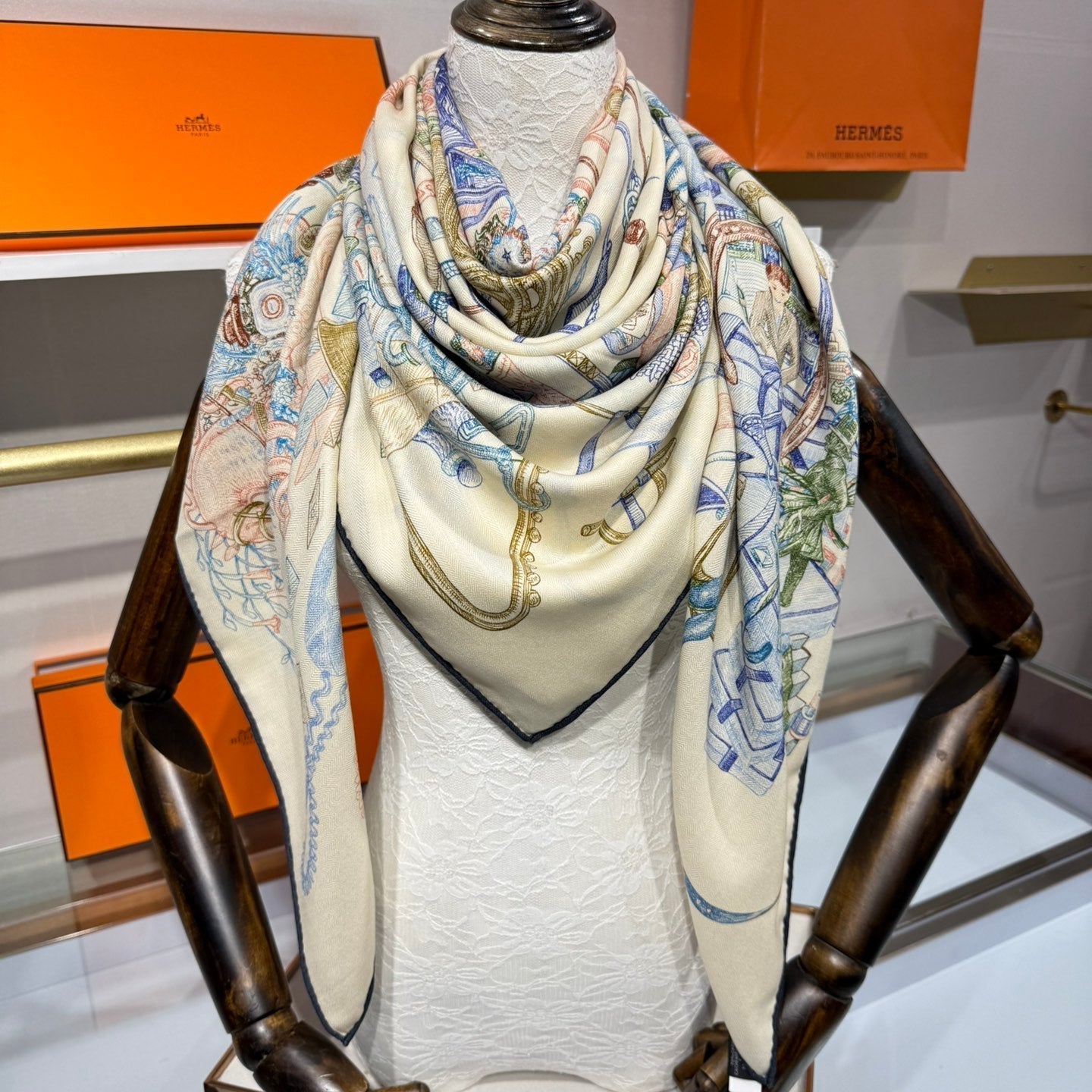 HERMES HERMES 25S SCARF 136 IN SILK CASERE 989710