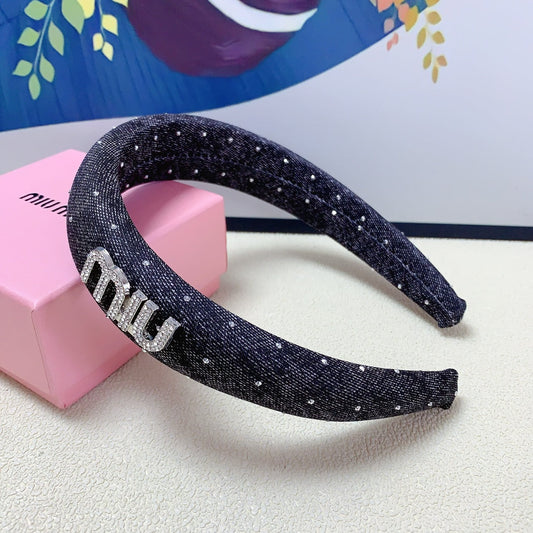 CHANEL DENIM HEADBAND BLACK WITH CRYSTALS 164215