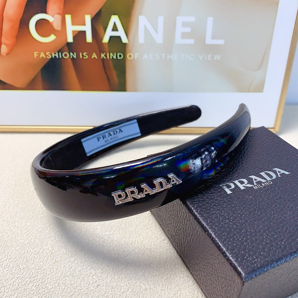 PRADA THICK HEADBAND IN BLACK GLOSSY CALFSKIN 278255