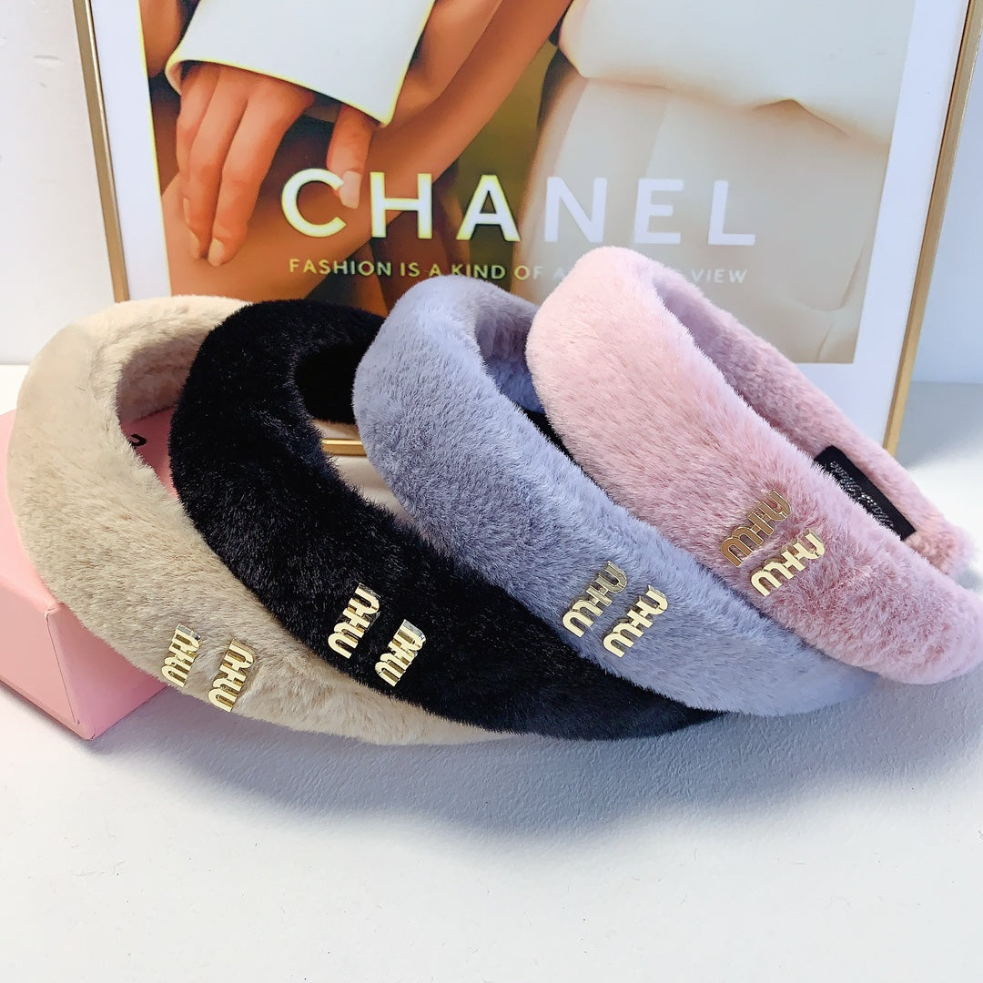 CHANEL HEAD BAND IN LAVENDER GRAY RABBIT FUR