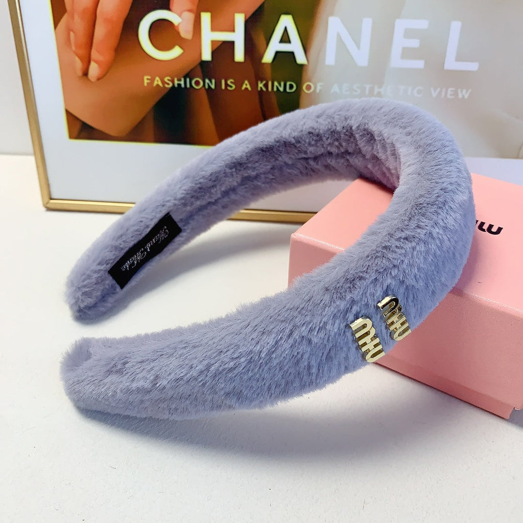 CHANEL HEAD BAND IN LAVENDER GRAY RABBIT FUR