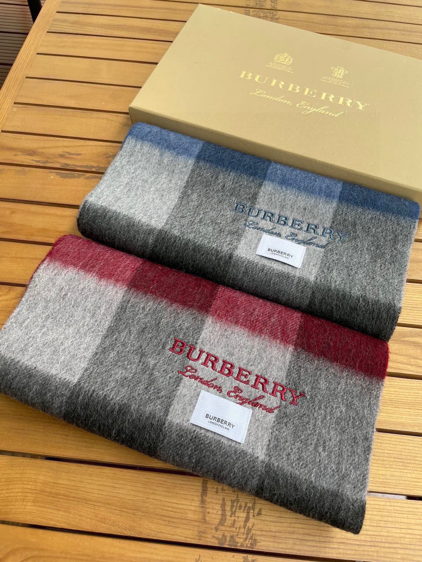 BURBERRY SCARF 180 CM IN NAVY BLUE MIX BLACK CASHMERE 394744