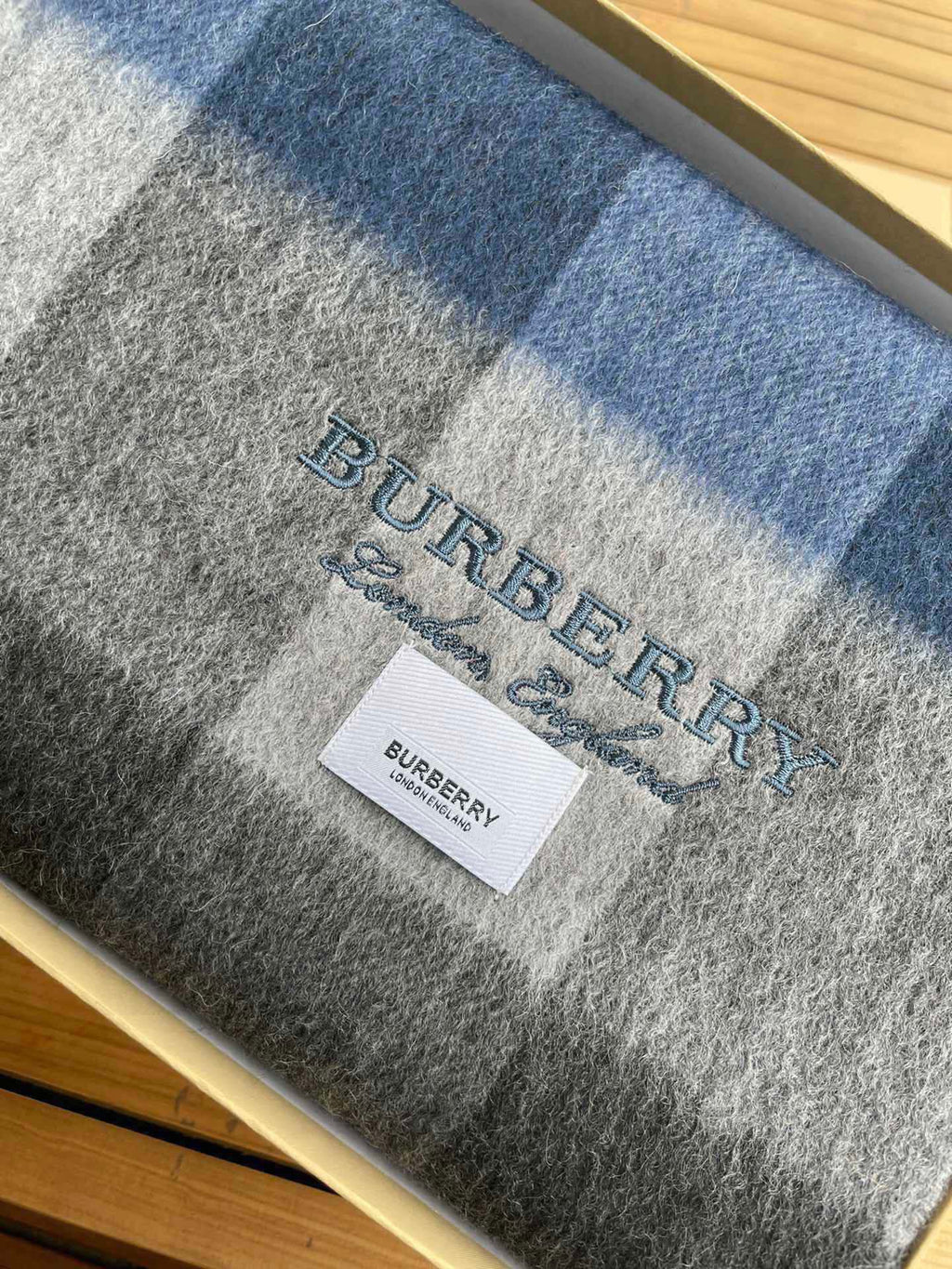 BURBERRY SCARF 180 CM IN NAVY BLUE MIX BLACK CASHMERE 394744