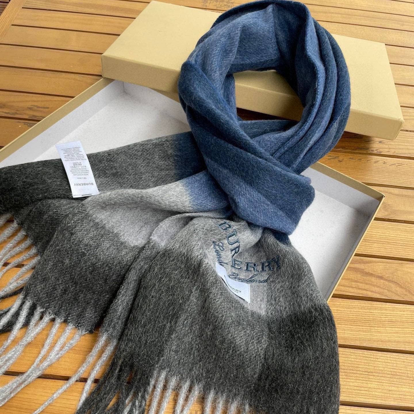 BURBERRY SCARF 180 CM IN NAVY BLUE MIX BLACK CASHMERE 394744