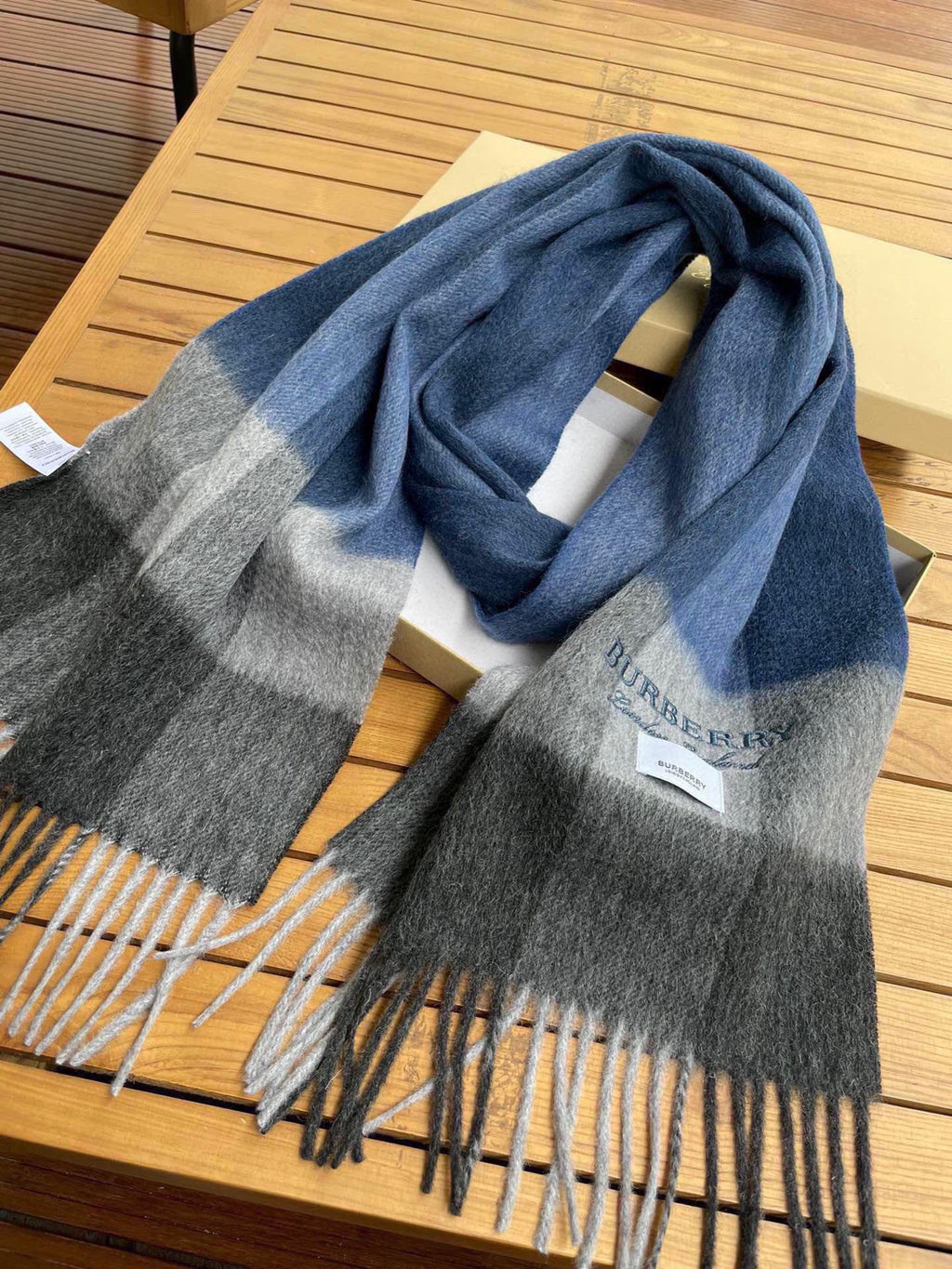 BURBERRY SCARF 180 CM IN NAVY BLUE MIX BLACK CASHMERE 394744