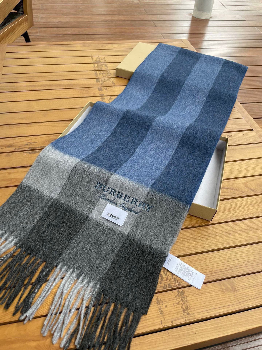 BURBERRY SCARF 180 CM IN NAVY BLUE MIX BLACK CASHMERE 394744