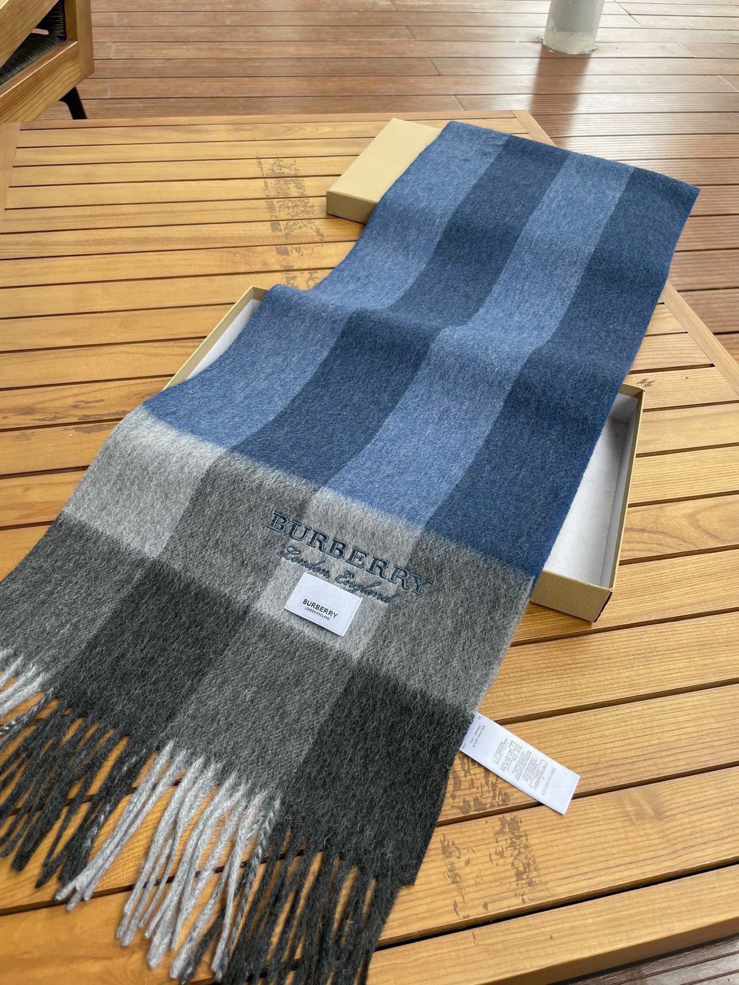 BURBERRY SCARF 180 CM IN NAVY BLUE MIX BLACK CASHMERE 394744