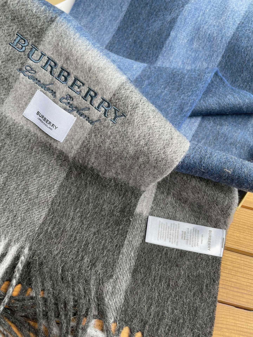BURBERRY SCARF 180 CM IN NAVY BLUE MIX BLACK CASHMERE 394744