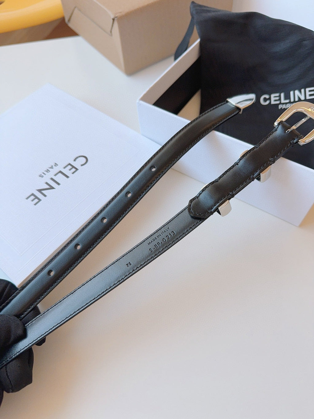 CELINE 25S SMALL 18MM WESTERN BELT IN BLACK CALFSKIN 566641