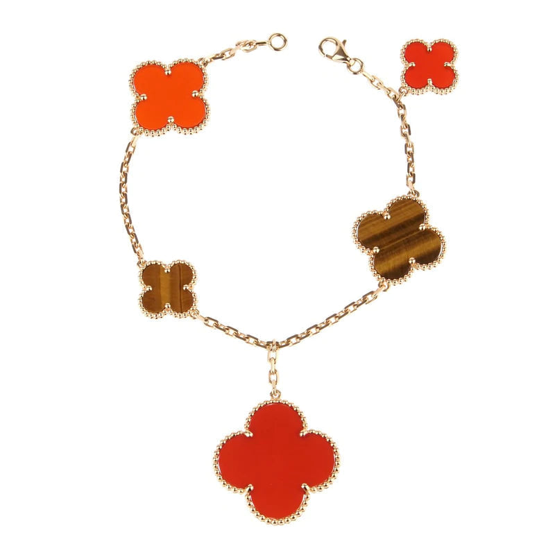 Van Cleef & Arpels CLOVER BRACELET 5 MOTIFS CARNELIAN TIGER EYE