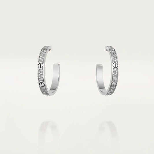 CARTIER LOVE DIAMOND SILVER HOOP EARRINGS