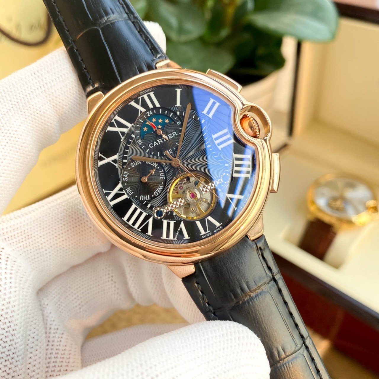 CARTIER BALLON BLEU MOON DAY TOURBILLON LEATHER STRAP