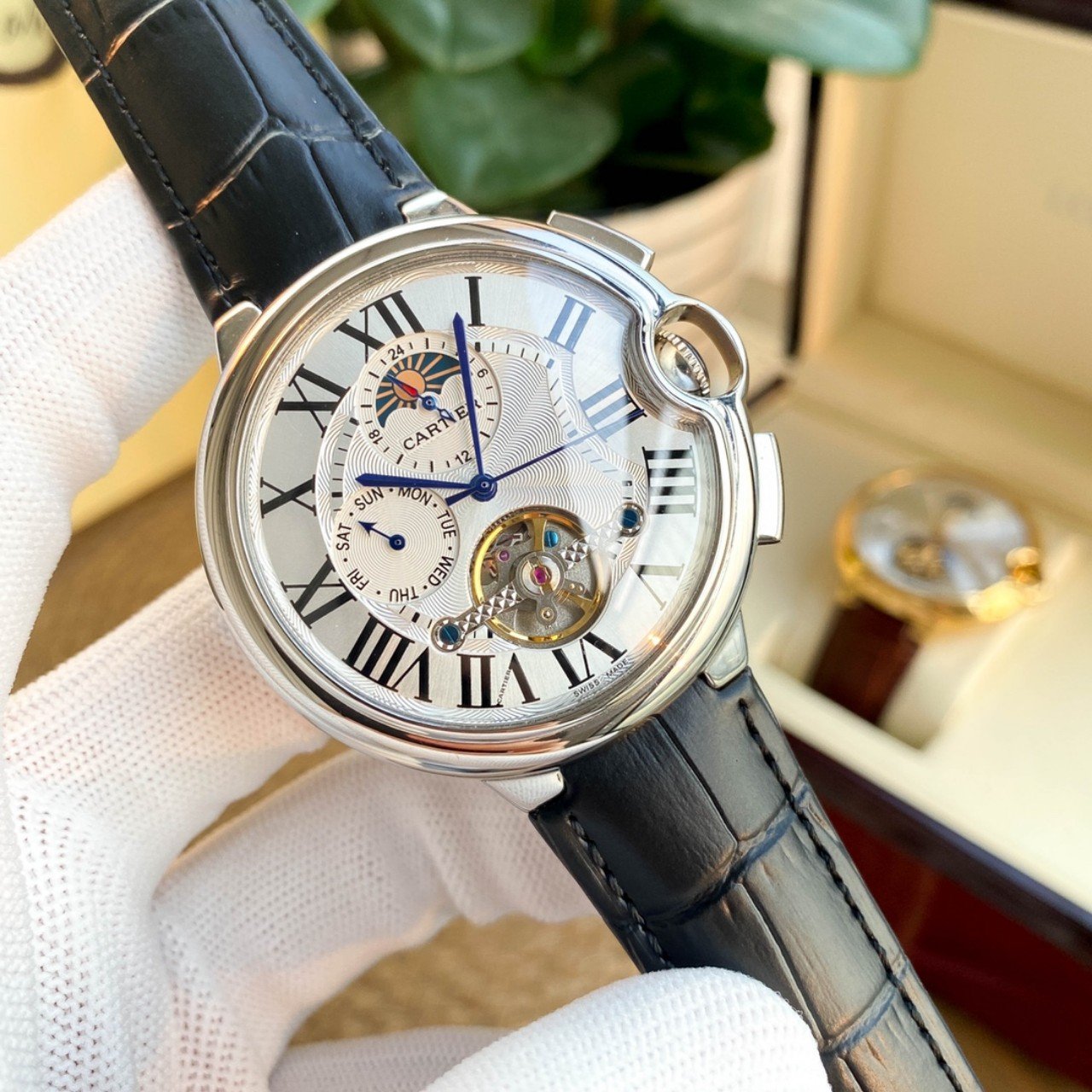 CARTIER BALLON BLEU MOON DAY TOURBILLON LEATHER STRAP