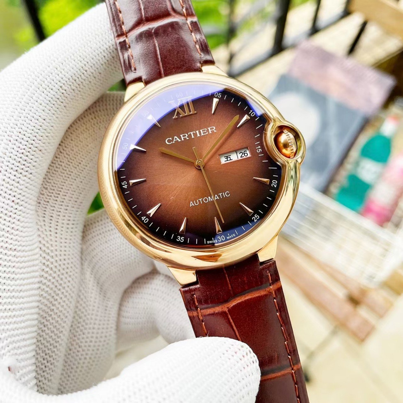 CARTIER BALLON BLEU DAY-DATE 44 LEATHER STRAP